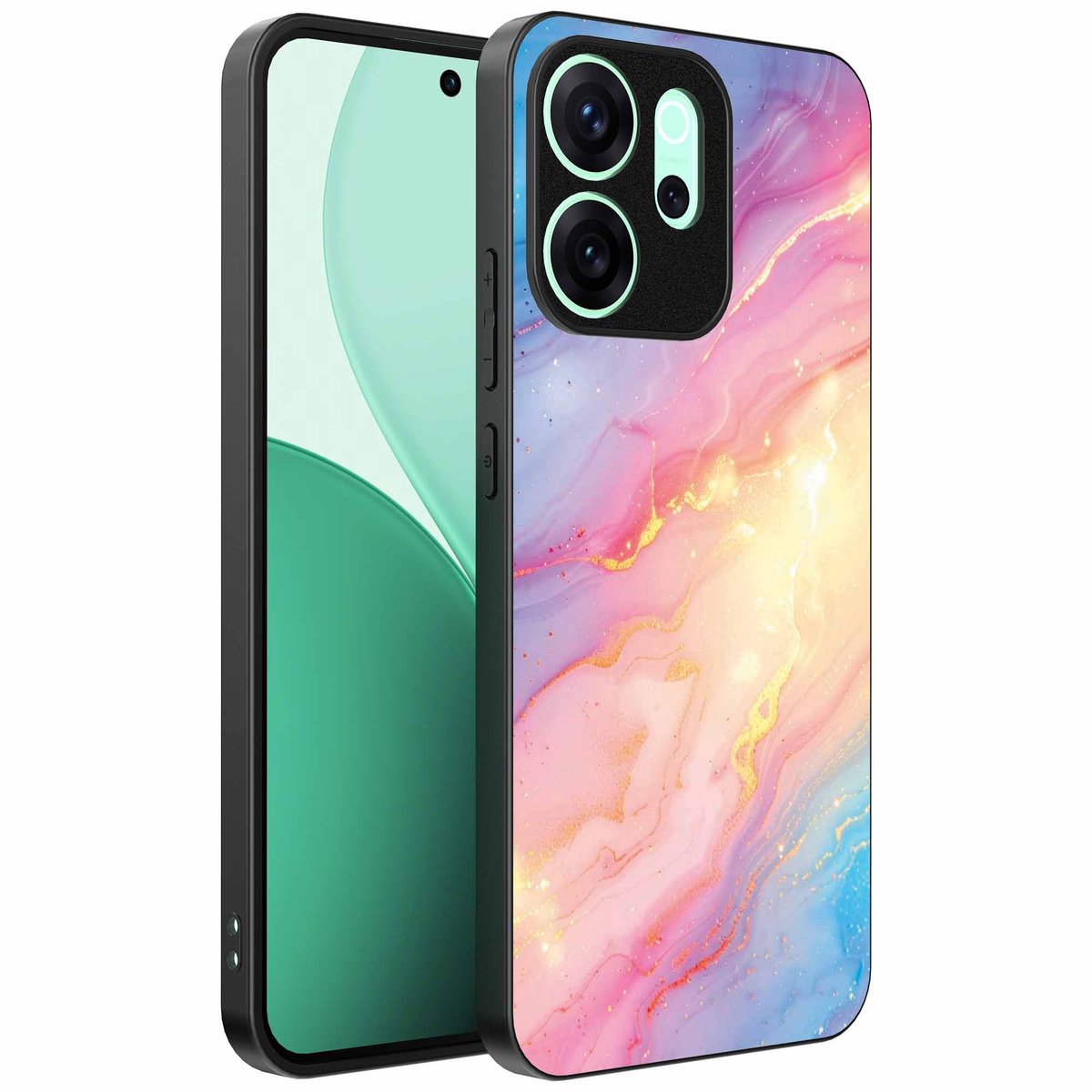 Geschikt voor Oppo Reno 15 Pro Telefoonhoesje met Regenboog Glitter Marmer Opdruk - TPU Backcover Case Rainbow Glitter Marble Design - Smartphonica geschikt voor Oppo Reno 15 Pro