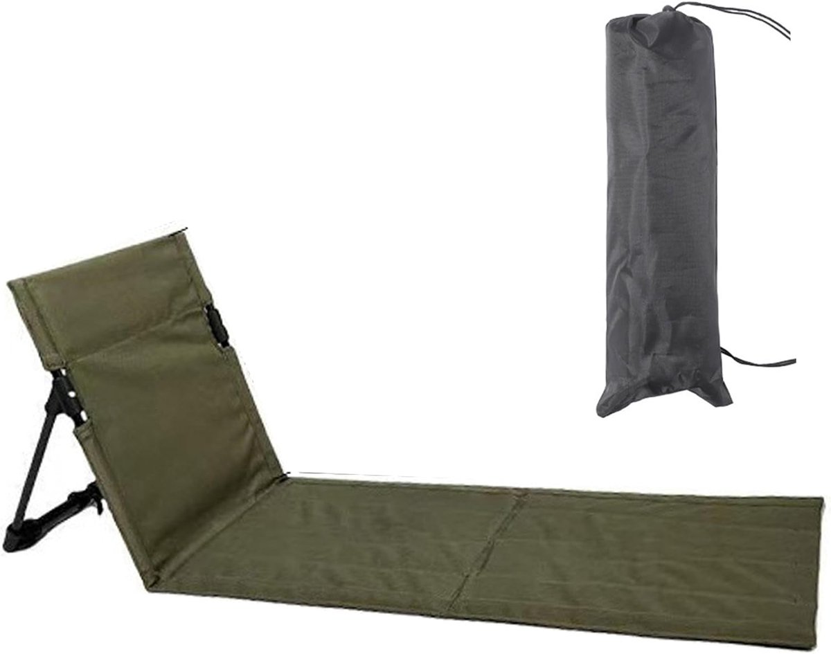 1 stuk - Strandmat met rugsteun - Opvouwbare campingstoel - Opvouwbare strandstoel - Lange - Groen + ijzer