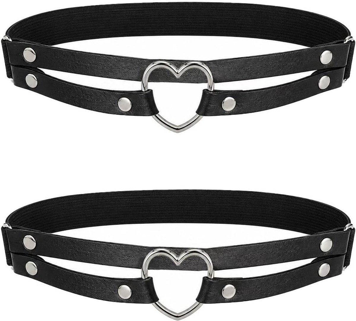 Set van 2 Zwarte Kousenbanden - Verstelbare Thigh Straps met Hartsluiting, Kousenband Houder en Faux Leer voor Dames