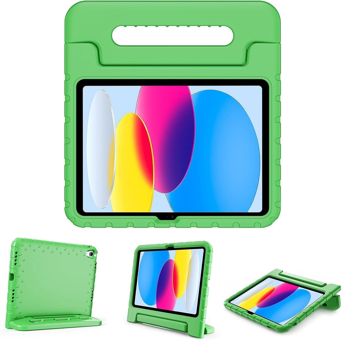 Kindvriendelijke iPad Hoes met Kickstand voor 10/11 Generatie 2022-2025 - Ultra Licht, Schokbestendig en Draagbaar met Handvat - Groene Bescherming
