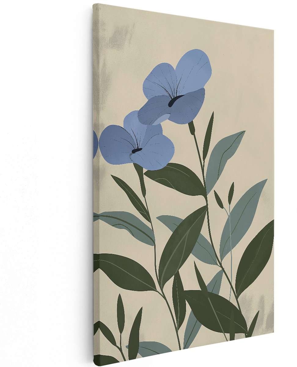 Artaza Canvas Schilderij Bloemen - 100x150 cm - Groot - Wanddecoratie Japandi - Muurdecoratie Abstract - Decoratie Woonkamer - Blauw