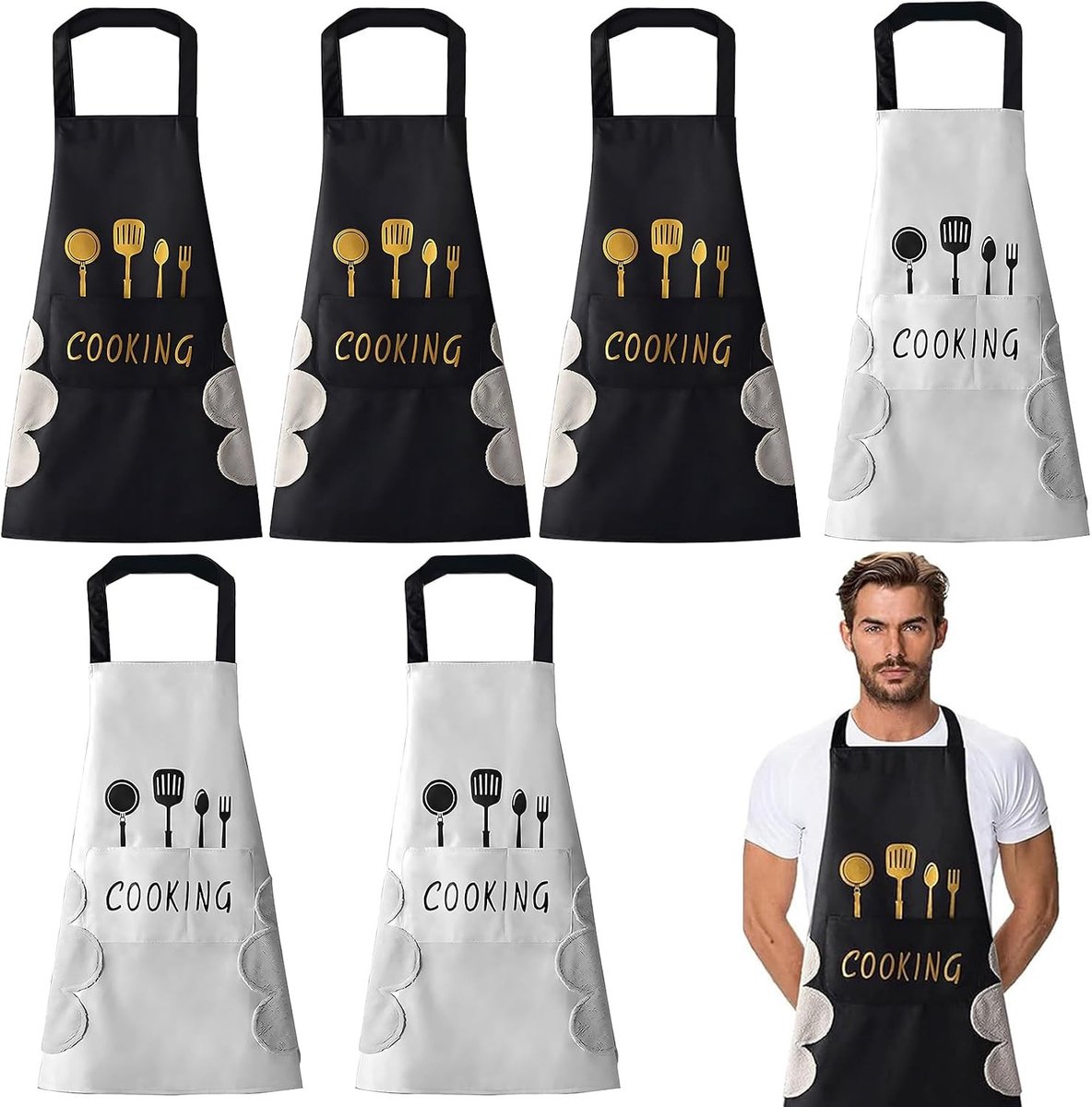 Set van 6 Hoge Kwaliteit Keukenschorten, Waterdicht en Duurzaam, Perfect voor Koken, Bakken en Grillen in de Tuin