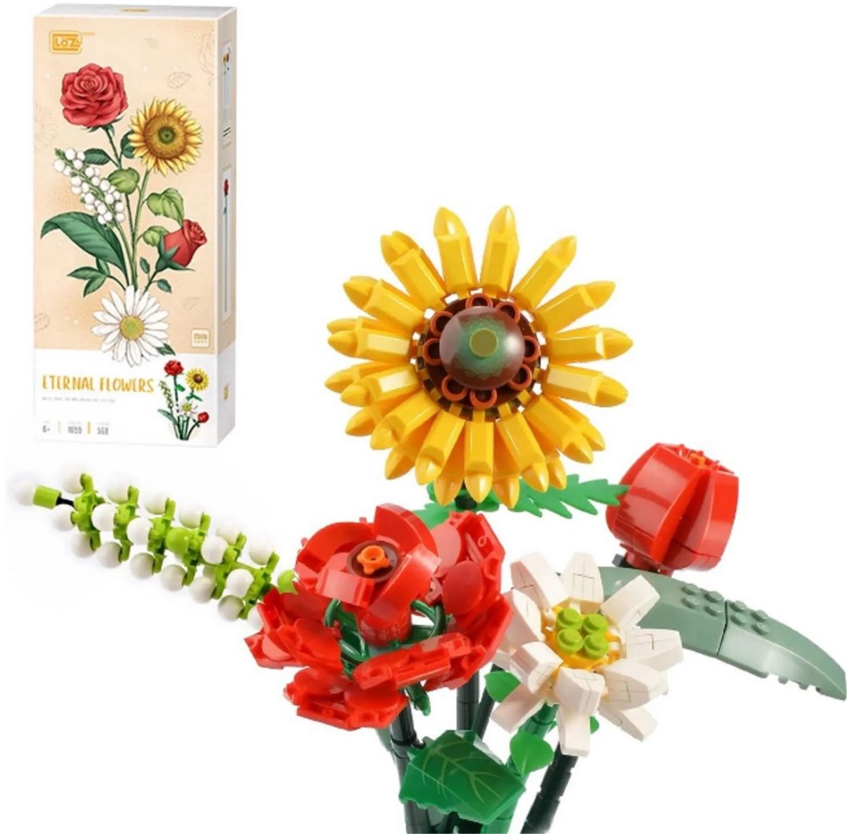 Bouwstenen speelgoed-Mini Bricks Bloemenboeket Bouwsets-Rozen Kunstbloemen-DIY Unieke Decoratie Thuis-568 stuks Botanische collectie