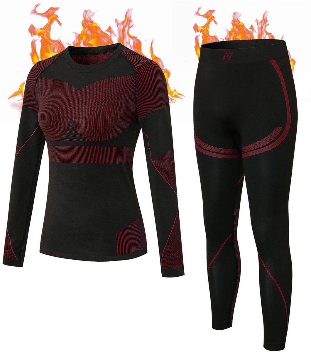 MEETYOO Thermo-ondergoed voor dames, binnenfleece set, functioneel ondergoed, skiondergoed, winter, thermoondergoed, set, zacht, warm, flexibel, dames bovendeel en onderdeel, thermische onderbroek voor allerlei buitenactiviteiten in de winter