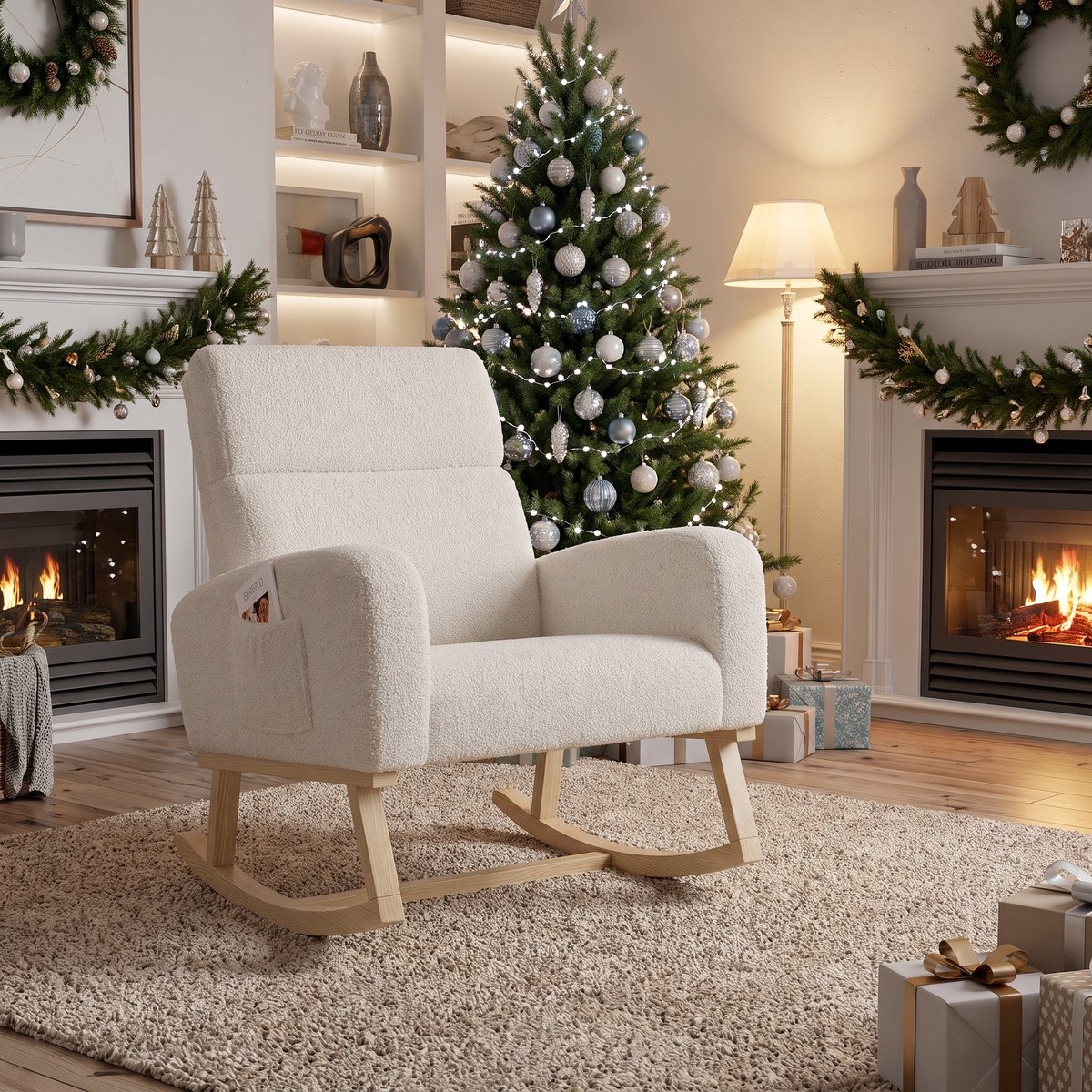 Schommelstoel - Relaxstoel babykamer - 69,2x78,5x87 cm - Fauteuil - Voedingsstoel - Relaxstoel voor Lezen en Ontspannen - Teddy - Beige