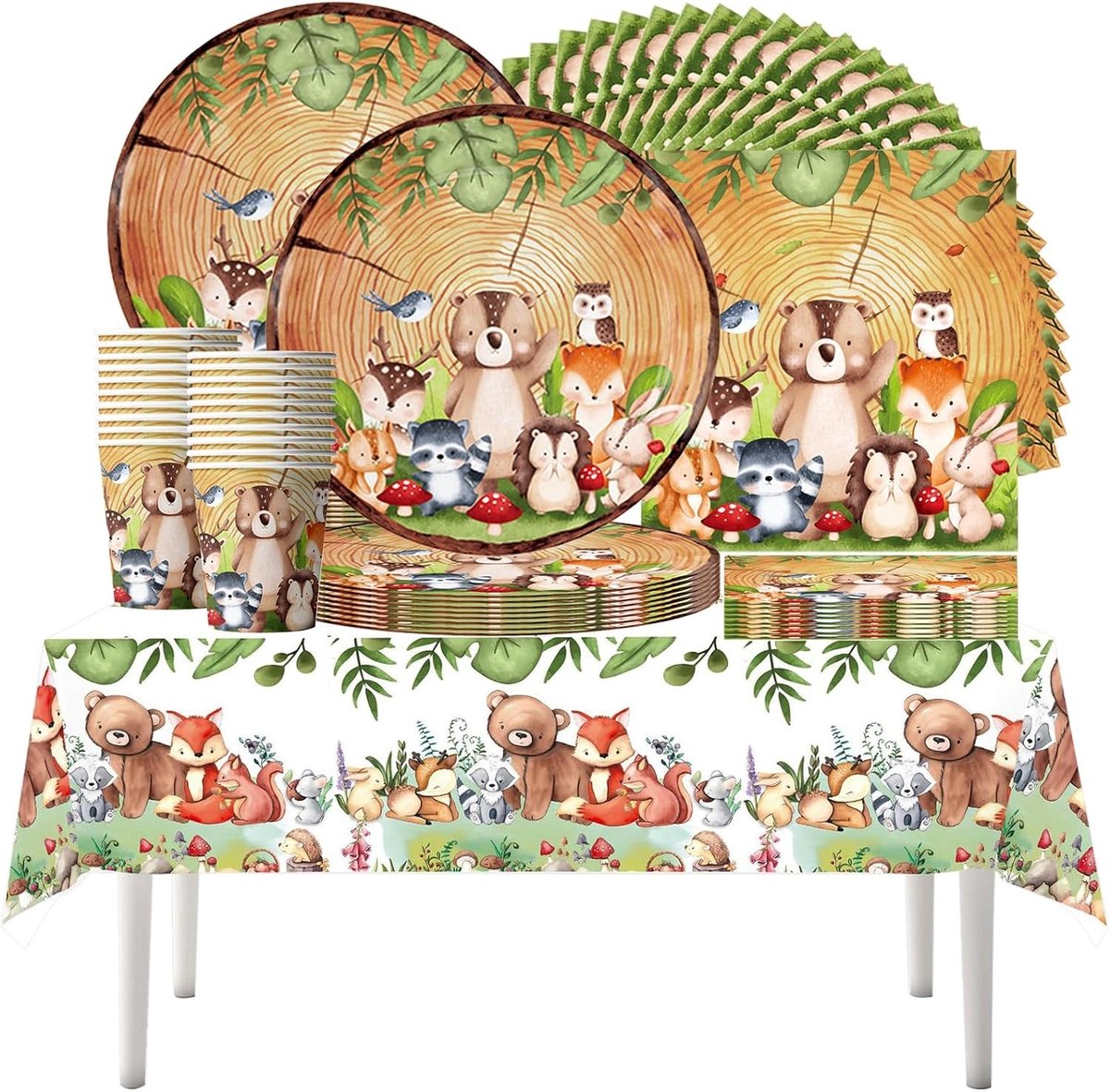 Houten Graan Bosdieren Feestservies voor Kinderen, Schattige Dieren Verjaardagsdecoraties, Feestbenodigdheden voor 20 Personen