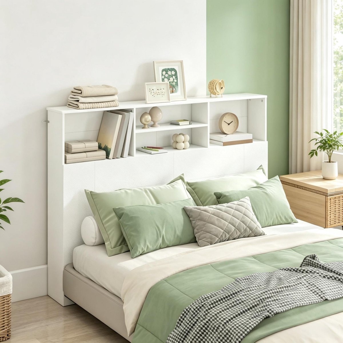 Kinderbed,Bedhoofdeinde met opbergruimte voor bed 140 cm, bedaccessoires hoofdeinde met 4 open vakken (alleen met hoofdplaat)
