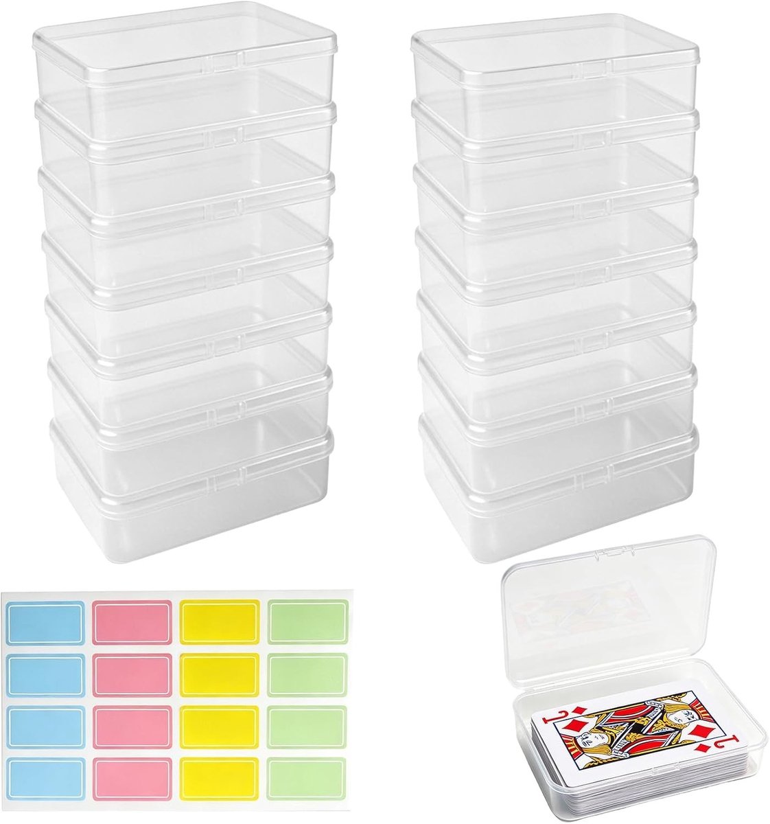 Card Storage Box met 16 Kleurlabels, Transparante Plastic Opbergdoos voor Speelkaarten, Organizer voor Kaartspellen en Accessoires