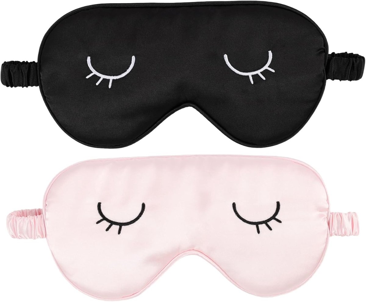 Verduisterende slaapmaskers van katoen en satijn, verstelbaar, ideaal voor thuis en op reis, set van 2 in roze en zwart