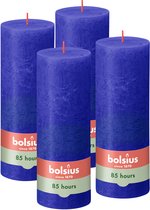 Bolsius - Bougies piliers rustiques - 4 pièces - Bleu - 19 cm - 85 heures de combustion