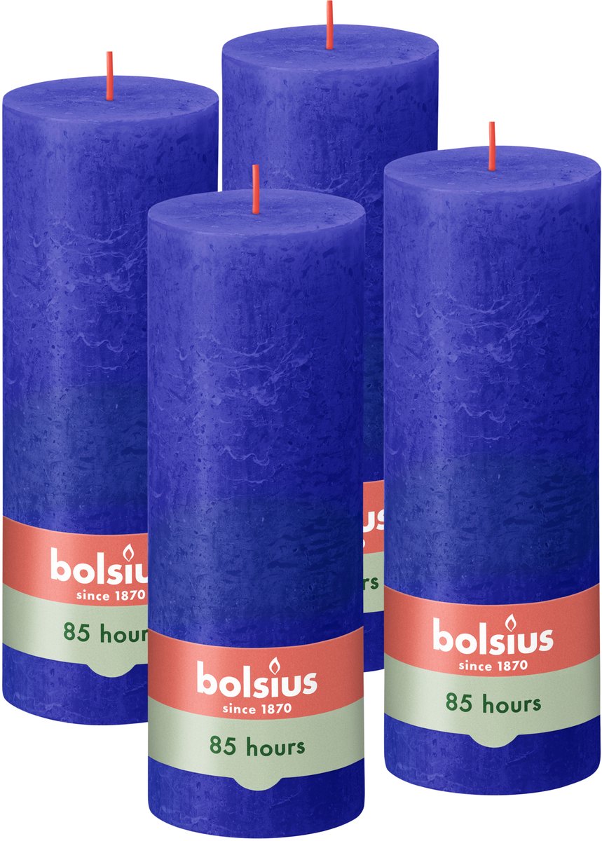 Bolsius Rustieke Kaarsen - 4 Stuks - Blauw - 19cm - 85 branduren