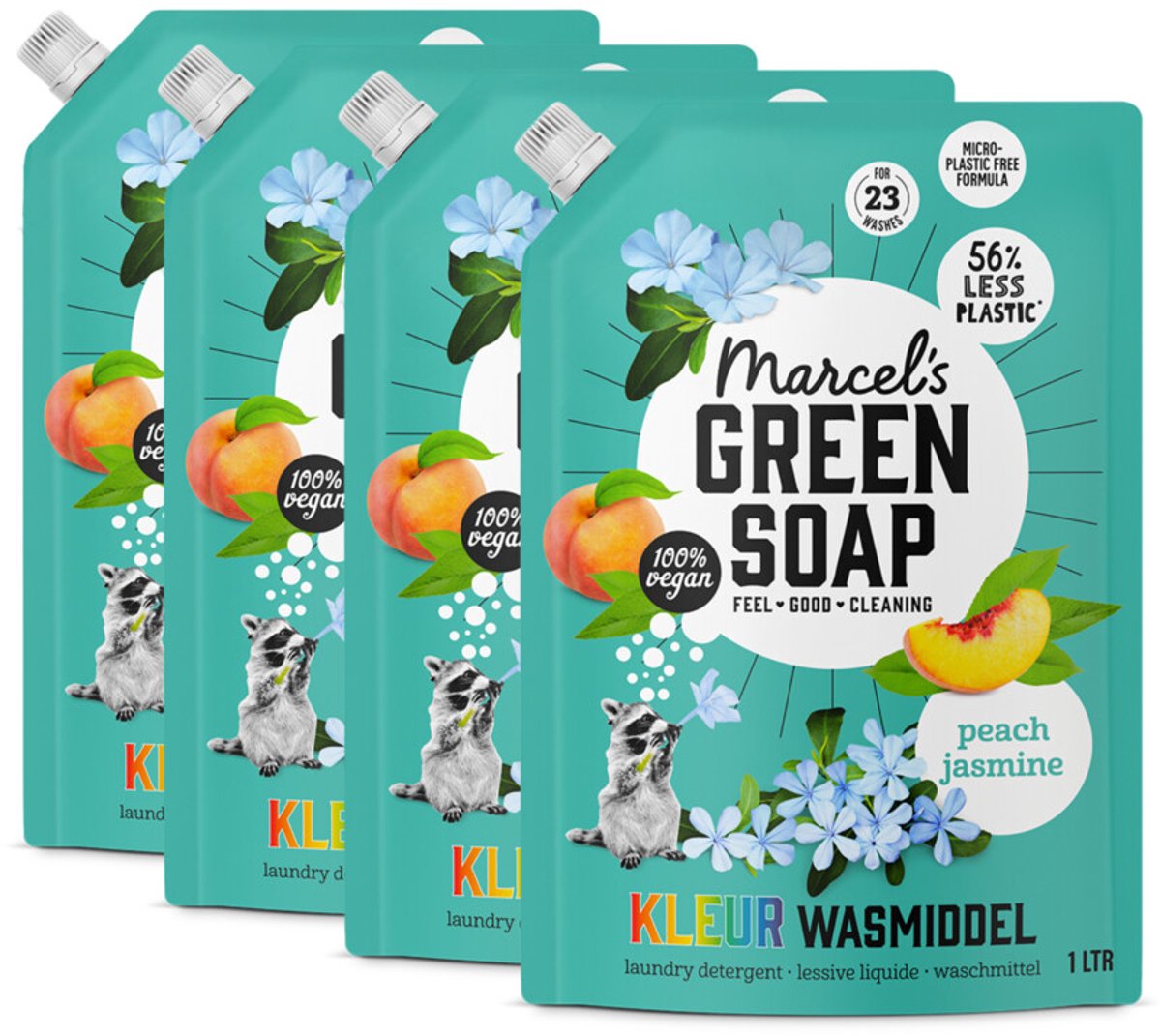 Marcel's Green Soap Wasmiddel Navulling Voordeelbox Kleur Perzik & Jasmijn - 4 x 1000 ml