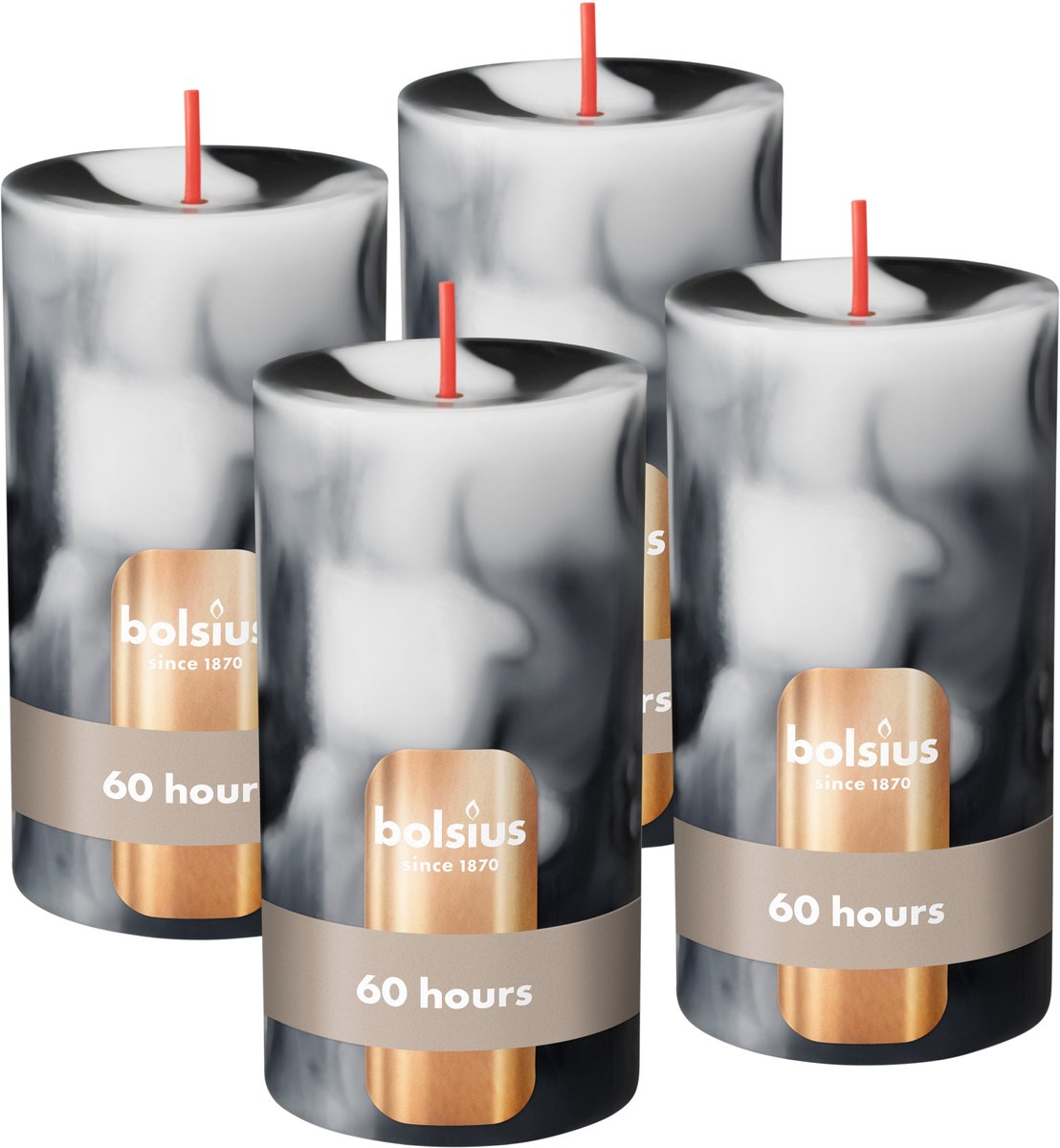 Bolsius Stompkaars - Marmer - Zwart - 4 stuks - 13 cm - 60 Branduren