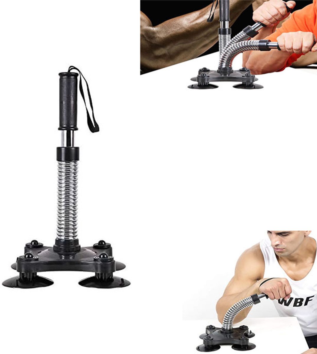Trainingsmateriaal voor armworstelen - Handtrainer - Onderarmtrainer - Armversterker met veer (35-40lbs) - 21,5 x 21,5 x 37 cm - Zuignap - Geschikt voor beginners en gevorderden - Zilver