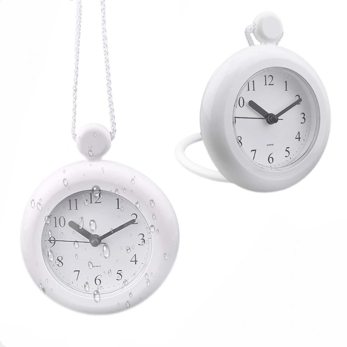 Waterdichte Badkamer Klok met Ophangkoord - Stille Analoge Quartz Doucheklok - Hang‑ en Zetklok voor Badkamer, Keuken en Wasruimte