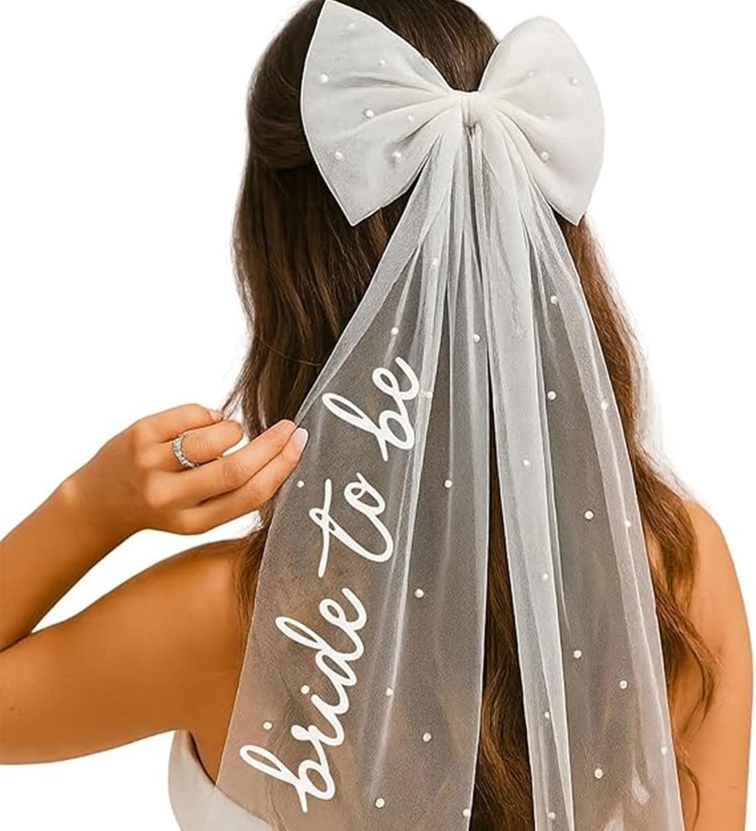 Elegante sluier voor de bruid met parels en strik, perfect voor vrijgezellenfeest, bruiloft en fotoshoot
