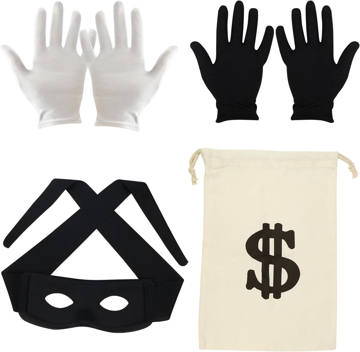 Thuisdief Kostuum Accessoires: Rover Masker, Geldzak en Handschoenen voor Halloween, Carnaval en Verkleedfeesten voor Volwassenen en Kinderen