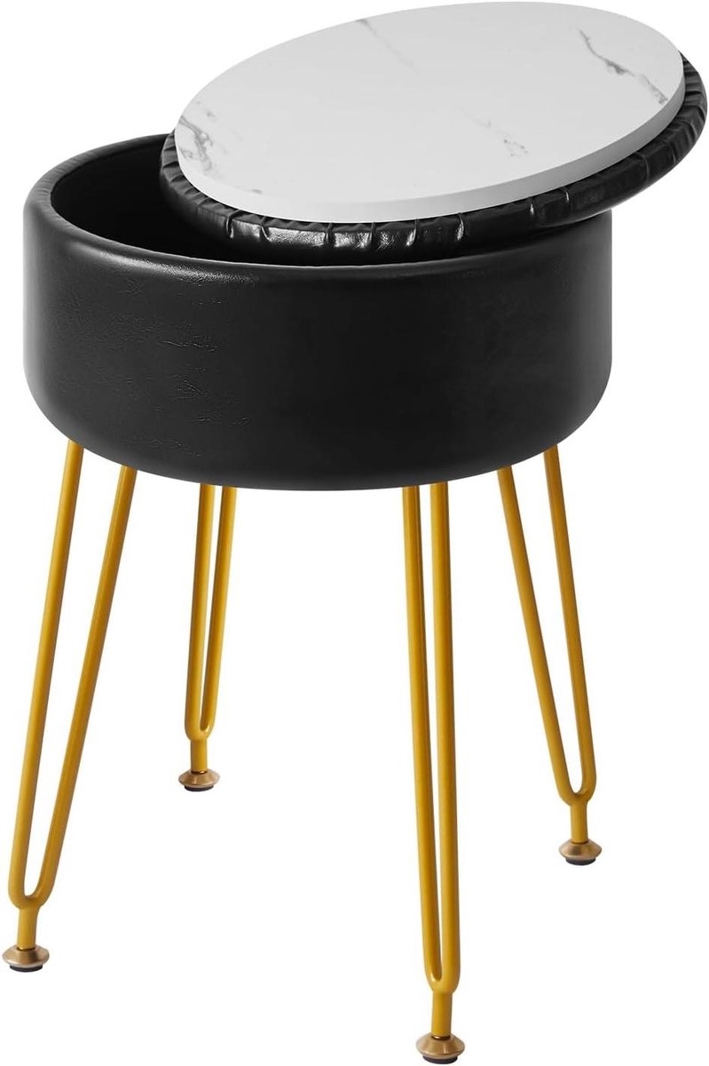 Ronde Voetenbank - Opberg Poef - Comfortabel Zitten - Verstelbare Poten - 32 x 32 x 48 cm - Zwart
