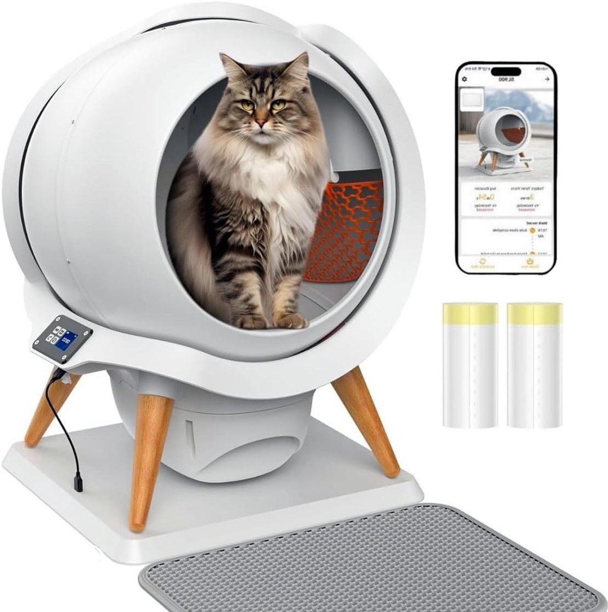 Zelfreinigende Kattenbak - Automatische Kattenbak - Kattenverzorging - App Controle - 63L Ruim - Wit