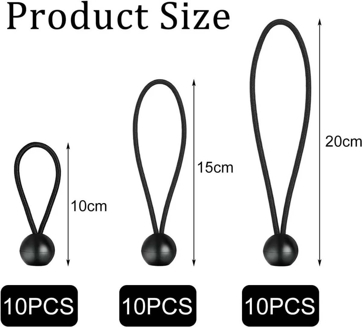 Een set van 30 elastische touwen + een bal, 10/15/20 cm, gemaakt van rubber, Geschikt voor posters/tenten/banners/handvatten, enz.