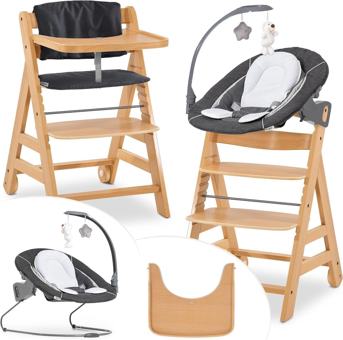Kinderstoel Set - Houten Stoel - Samen Eten - Groeit Mee - 48 x 56 x 77 cm - Melange Grijs