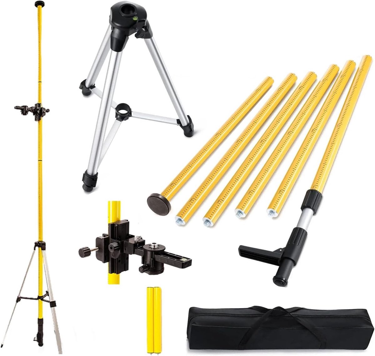 Verstelbare tripod voor laserwaterpas, 700-3600 mm hoogte, met geïntegreerd nivelleersysteem en stevige constructie