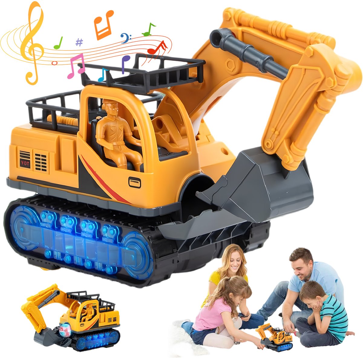 Elektronische Graafmachine Speelgoed - Omnidirectioneel & Automatische Besturing - Lanceert Lichtgevende Ballen - Geluid & Lichtsynchronisatie - Valbestendig & Incl. Schroevendraaier - Voor Kinderen 3-7 Jaar