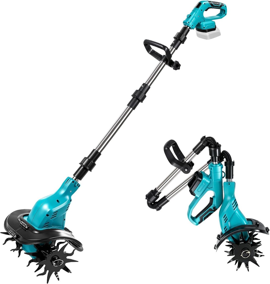 Accu grondboor met borstelmotor, hoogte verstelbaar, werkbreedte 23 cm, werkdiepte 16 cm, ideaal voor tuin en landschap, krachtig en gebruiksvriendelijk