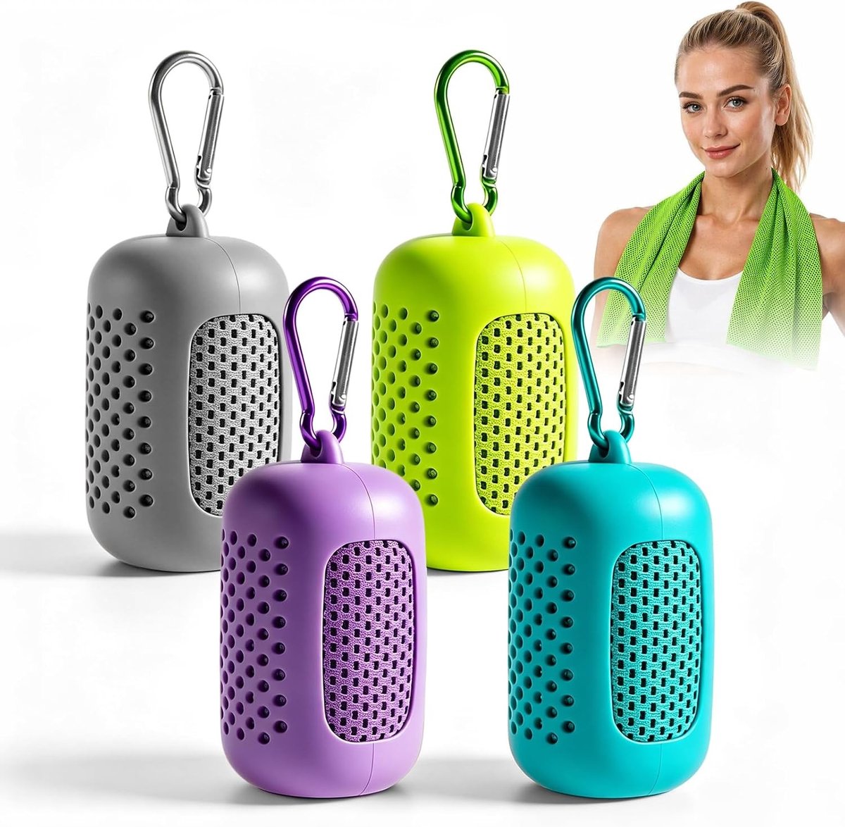 Set van 4 Sneldrogende Microvezel Koelhanddoeken voor Sport, Fitness, Yoga en Buitenactiviteiten, 30 x 90 cm met Siliconen Opberghoes