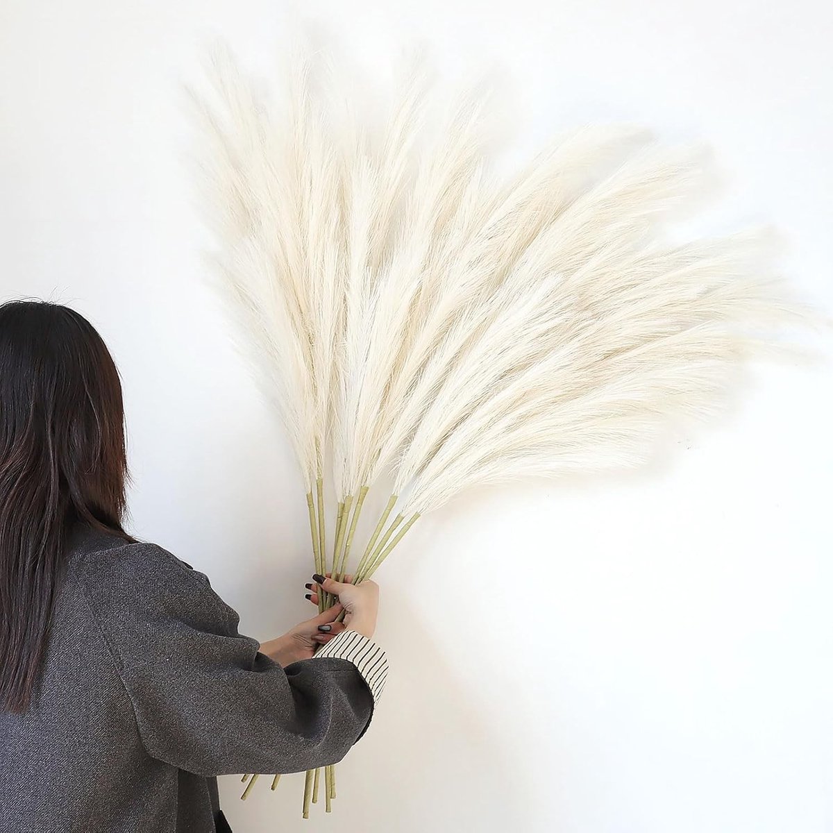 Set van 8 Fluffy Pampas Grass van 113 cm - Kunstgras voor Vaas, Thuis en Bruiloft Decoratie in Beige
