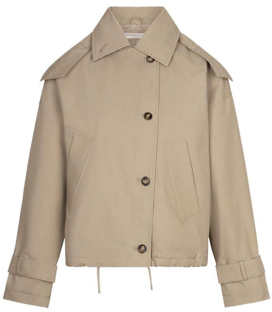 EsQualo Jas Coat Trench Short Hood F26 37504 180 Sand Dames Maat - 38