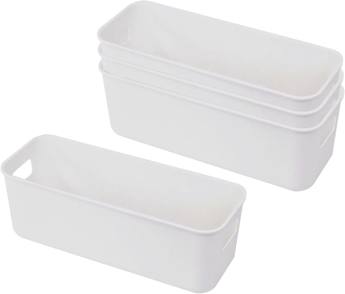 Opbergmand - 4 Stuks Plastic Rechthoekige Opbergdozen met Handgrepen - Organizer voor Keuken Thuis Kantoor en Badkamer - 4 Stuks - Wit