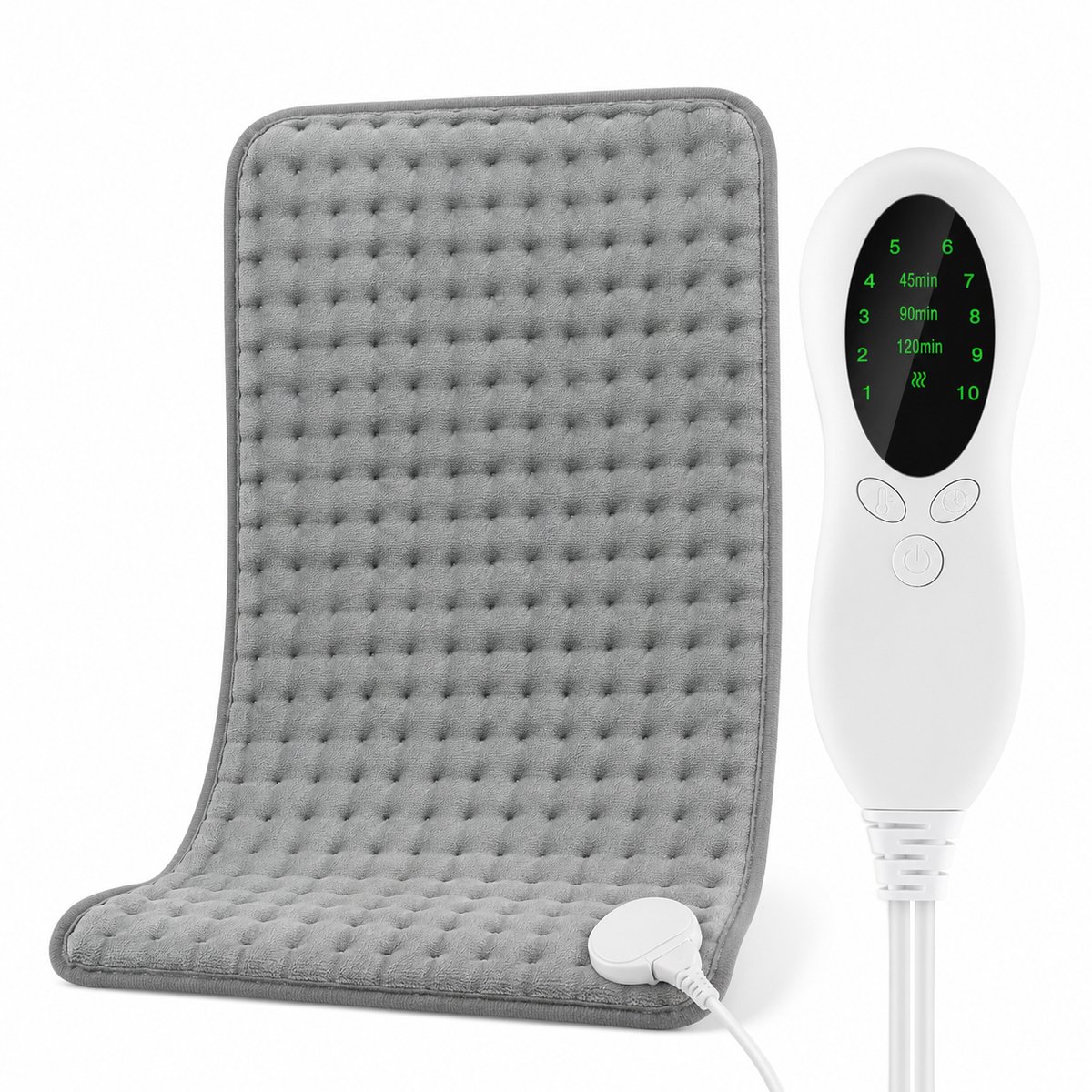 ITRONIQ Elektrisch Warmtekussen 30x60 cm – 10 Warmtestanden – 3 Timerstanden – Wasbaar – Voor Rug Buik Nek en Benen – Grijs