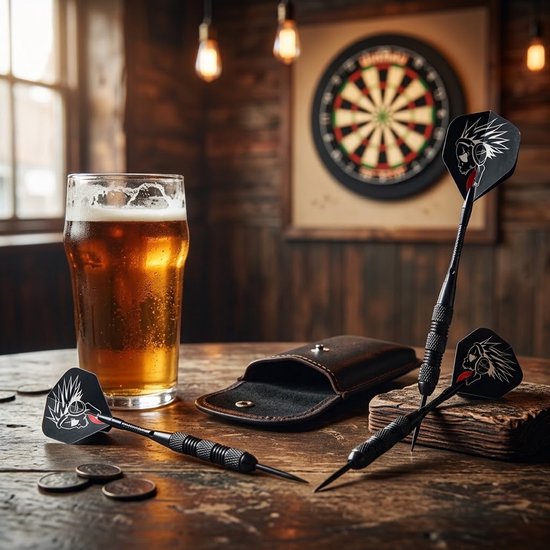 Zwart dartpijlen set 3 stuks dartpijlen heren dames soft tip darts met kunststof punt en geribbelde grip en zwarte flights met grafisch patroon — afbeelding 4