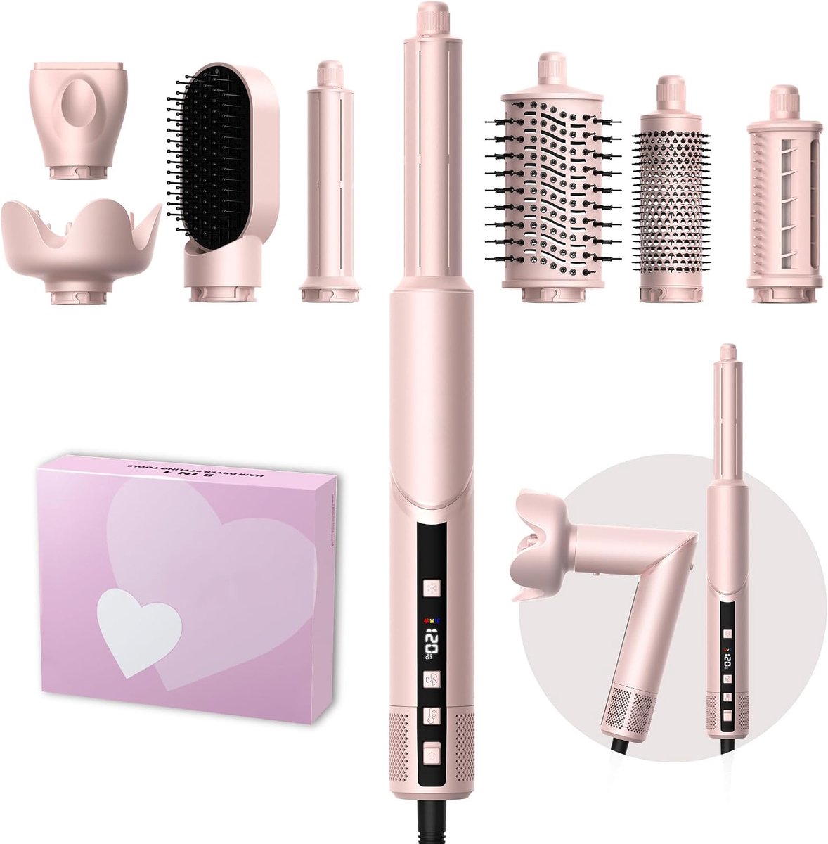 Ukliss® 8-in-1 multifunctionele styler met diffuser en opbergkoffer - Multifunctionele styler - Föhnkam voor kort haar - Krultang - Styler - Föhn - Verwarmde kam - Krulkam - Krultang - Stijltang - Stylingkam - Met negatieve ionen - Verwarmingsfunctie