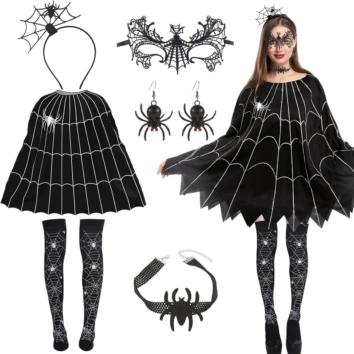 Halloween kostuum voor vrouwen met spin, creepy accessoires en haarband voor een griezelige look op Halloween feest