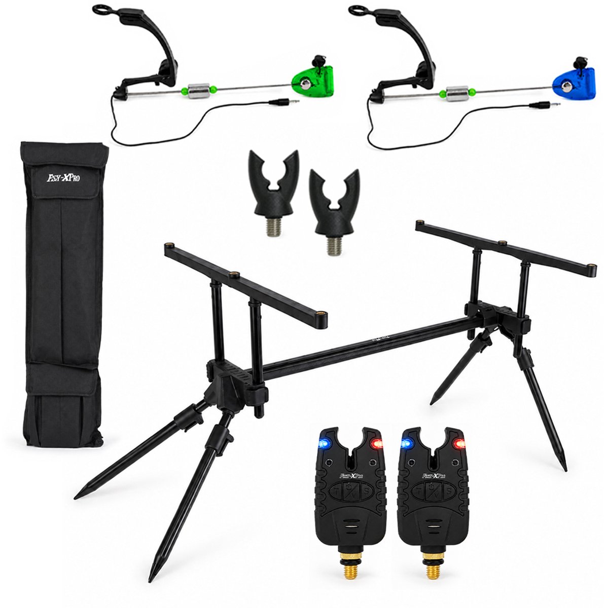 Fish-Xpro Deluxe Rodpod Set - Voor 2 Hengels - Met Beetmelders en Swingers