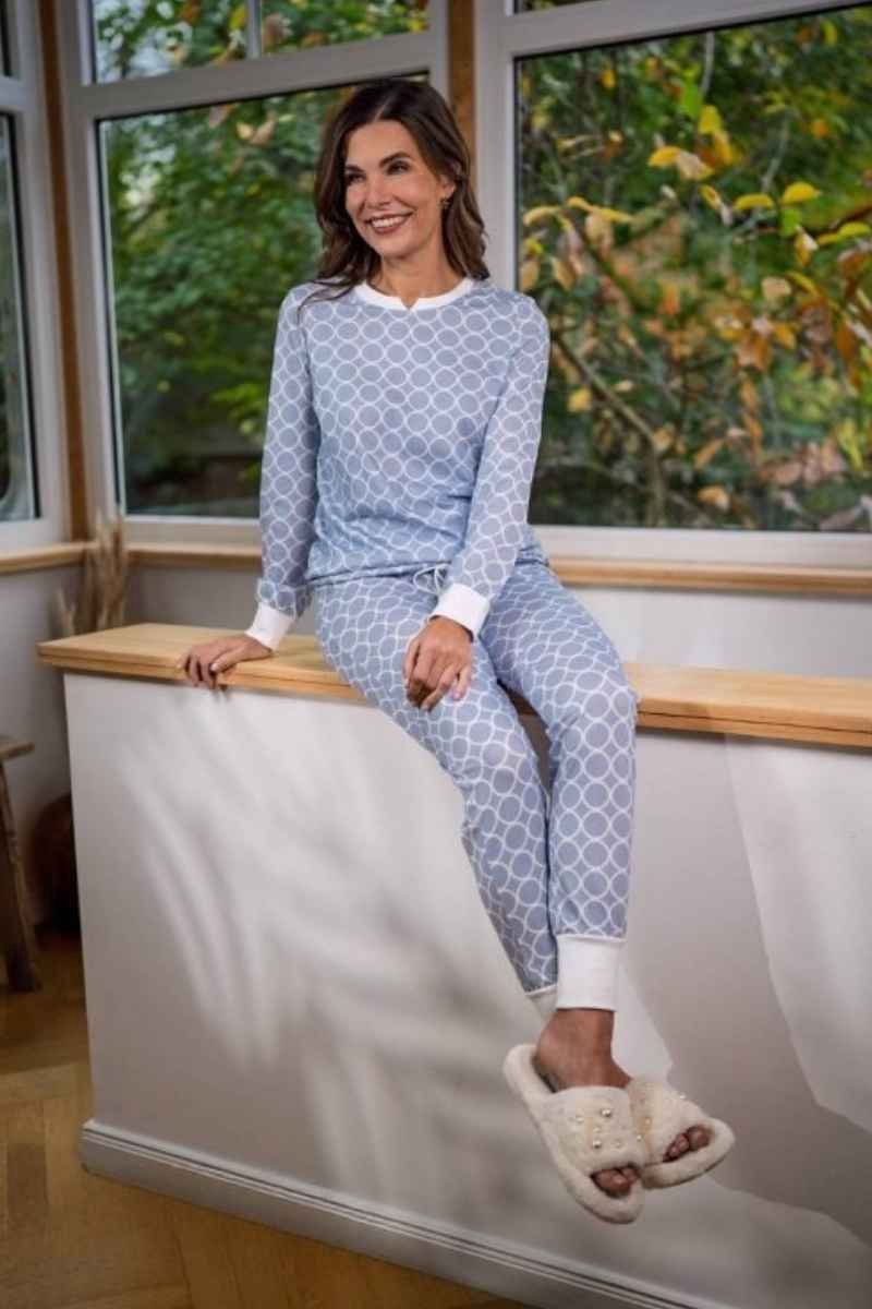 Katoenen dames pyjama nevel Ringella - Blauw - Maat - 44