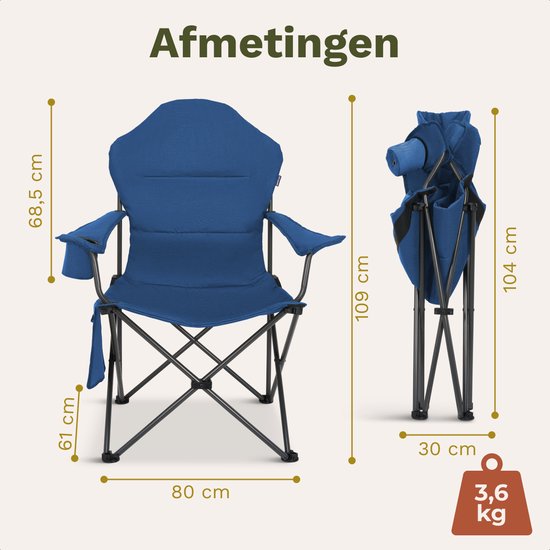 TRVLMORE Campingstoel XXL - Opvouwbaar - 160KG Draagvermogen - Incl. Draagtas - Klapstoel - Visstoel - Kampeerstoel - Vouwstoel - Blauw — afbeelding 5