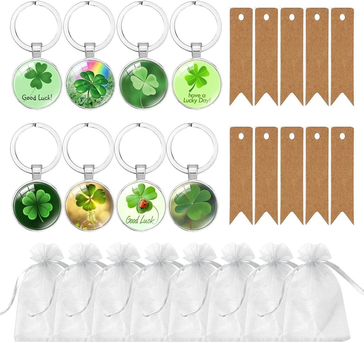 Elzusha - 8 klaverblade-etiketten - decoratieve etiketten - kraftpapier etiketten - rugzaketiketten - zelfklevende etiketten