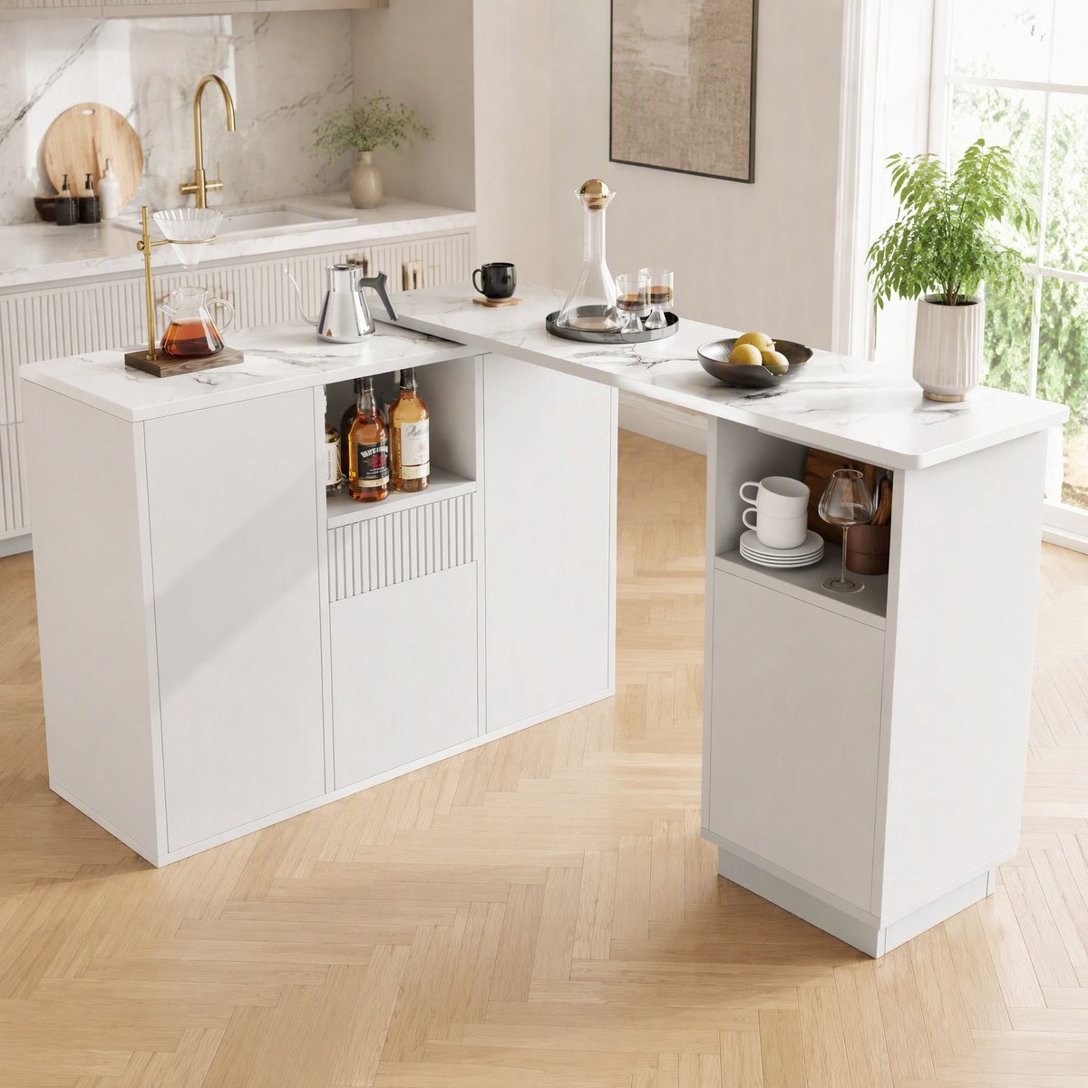 Wishdor Keukenkast - 360° draaibaar - Open en gesloten opbergruimte - Modern minimalistisch - Keuken woonkamer eetkamer - MDF - Wit - 210 x 30 x 100,9 cm