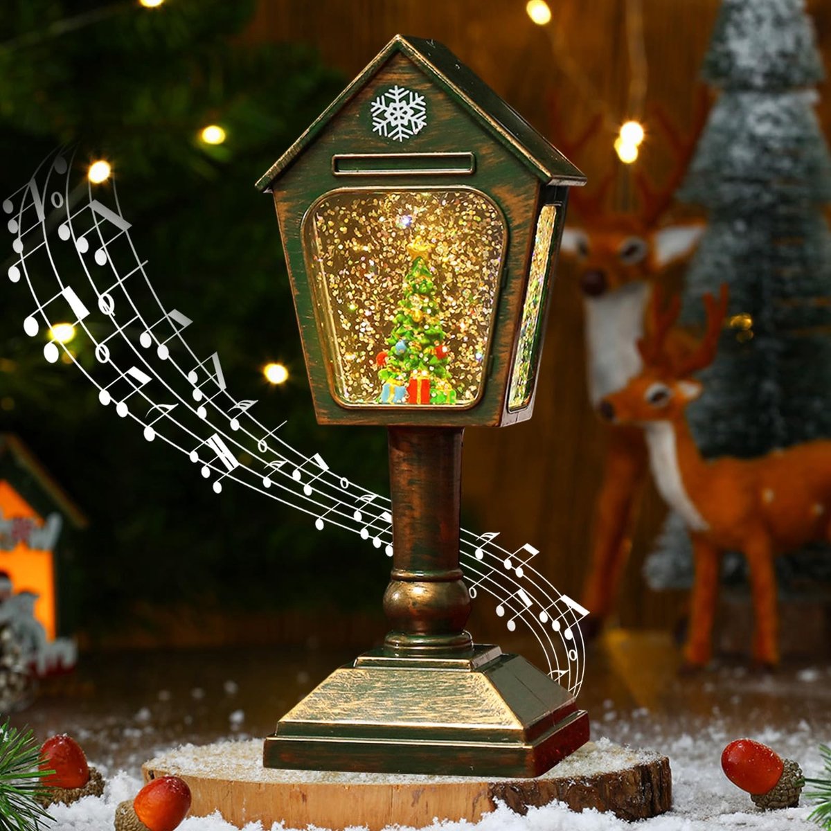 Elzusha - Kerstdecoratie Lantaarn met Muziek en LED Verlichting