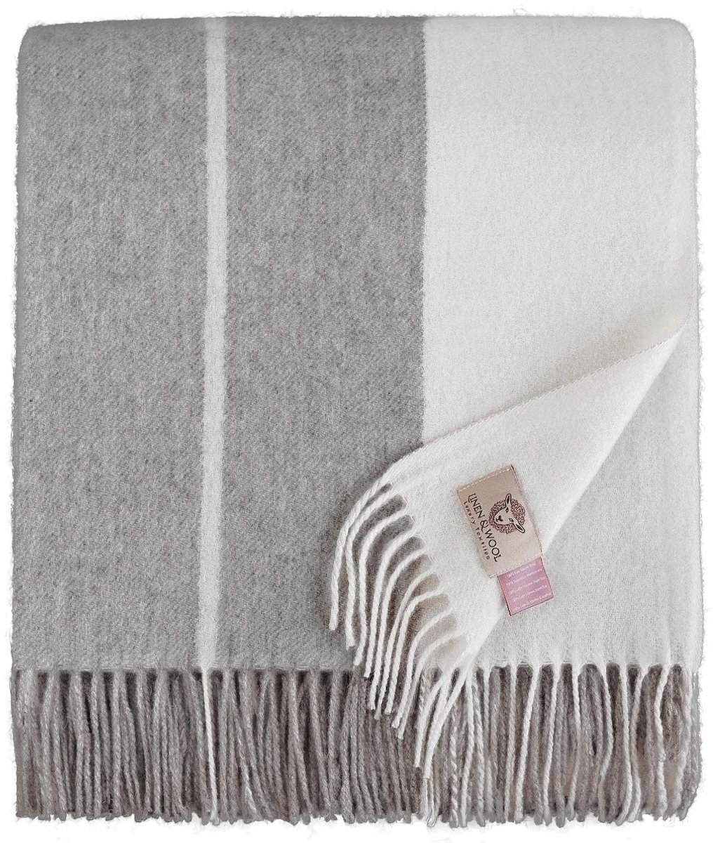 Elzusha - Merino Wol Plaid - Striped - Grijs/Wit - 140 x 200 cm