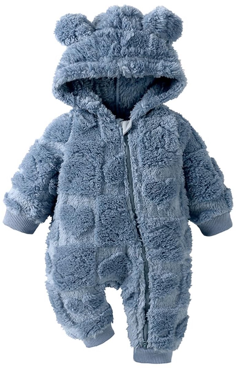Elzusha - Fleece Romper met Capuchon en Berenoren voor Baby's