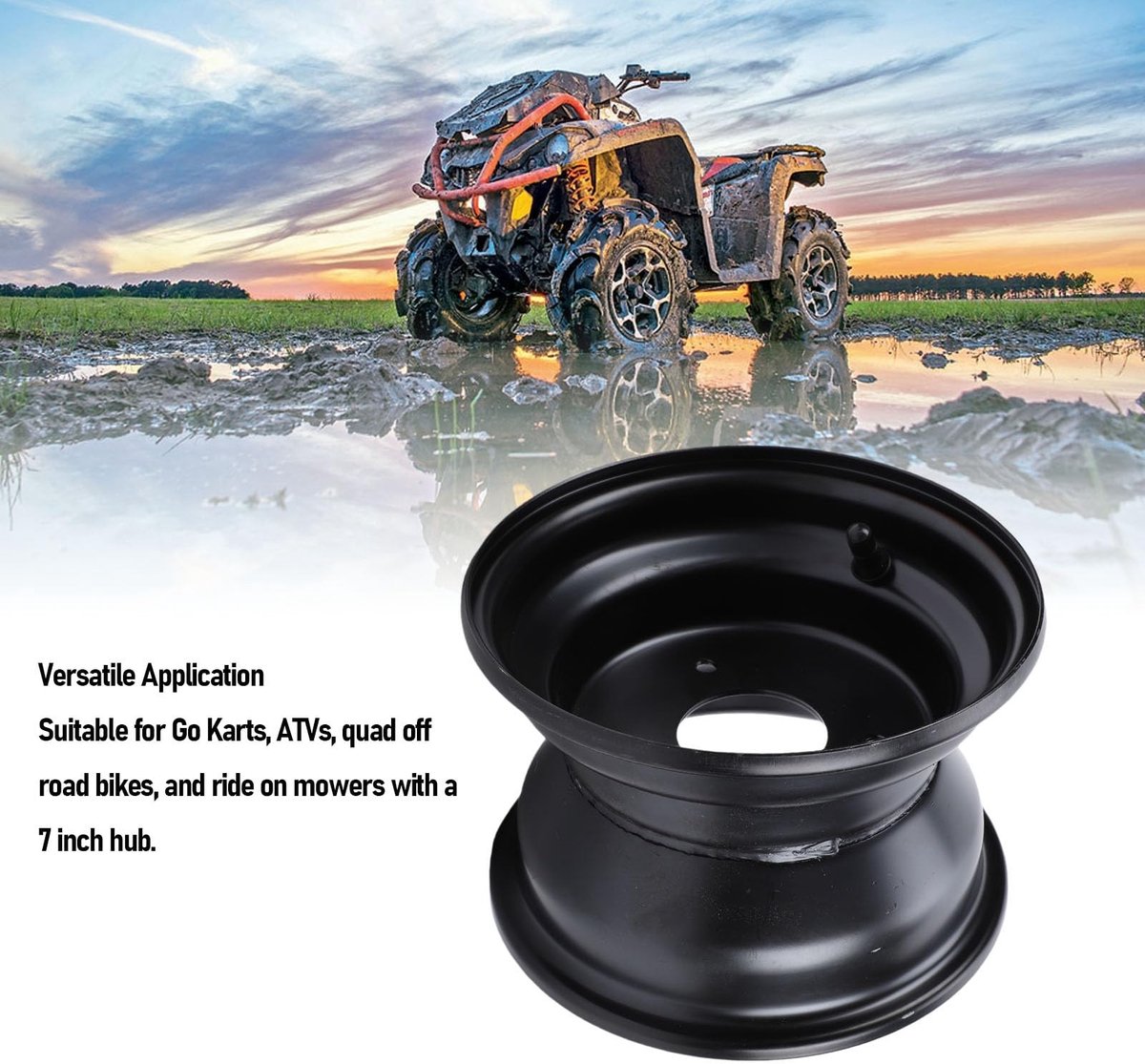 Elzusha- Wielkap 7 Inch - Stalen Constructie - Geschikt voor ATV/Go Kart/UTV - 3 Bevestigingsgaten - Duurzaam - Voor Off-Road Gebruik - Wielrim