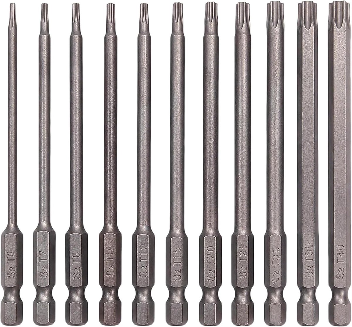 Complete Torx Bit Set van 11 Stukken, Lange 100 mm Magnetische Schroevendraaier met Gat, Geschikt voor T6-T40, Ideaal voor Reparatie en Onderhoud van Diverse Apparaten