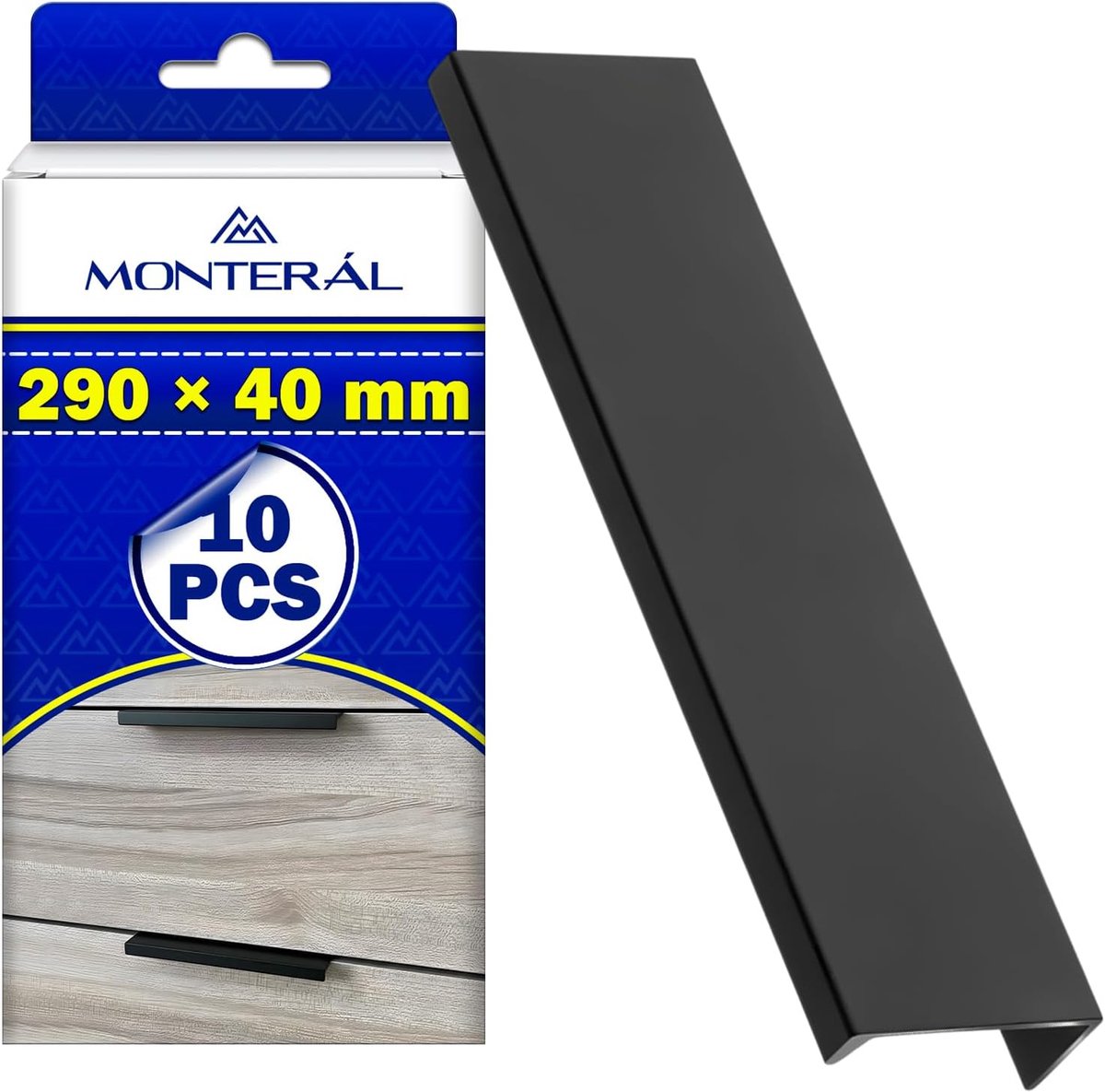 Intrekbare handgrepen 290 mm - aluminium mat zwart - 10 stuks - ideaal voor keukenkasten - ShopVlot