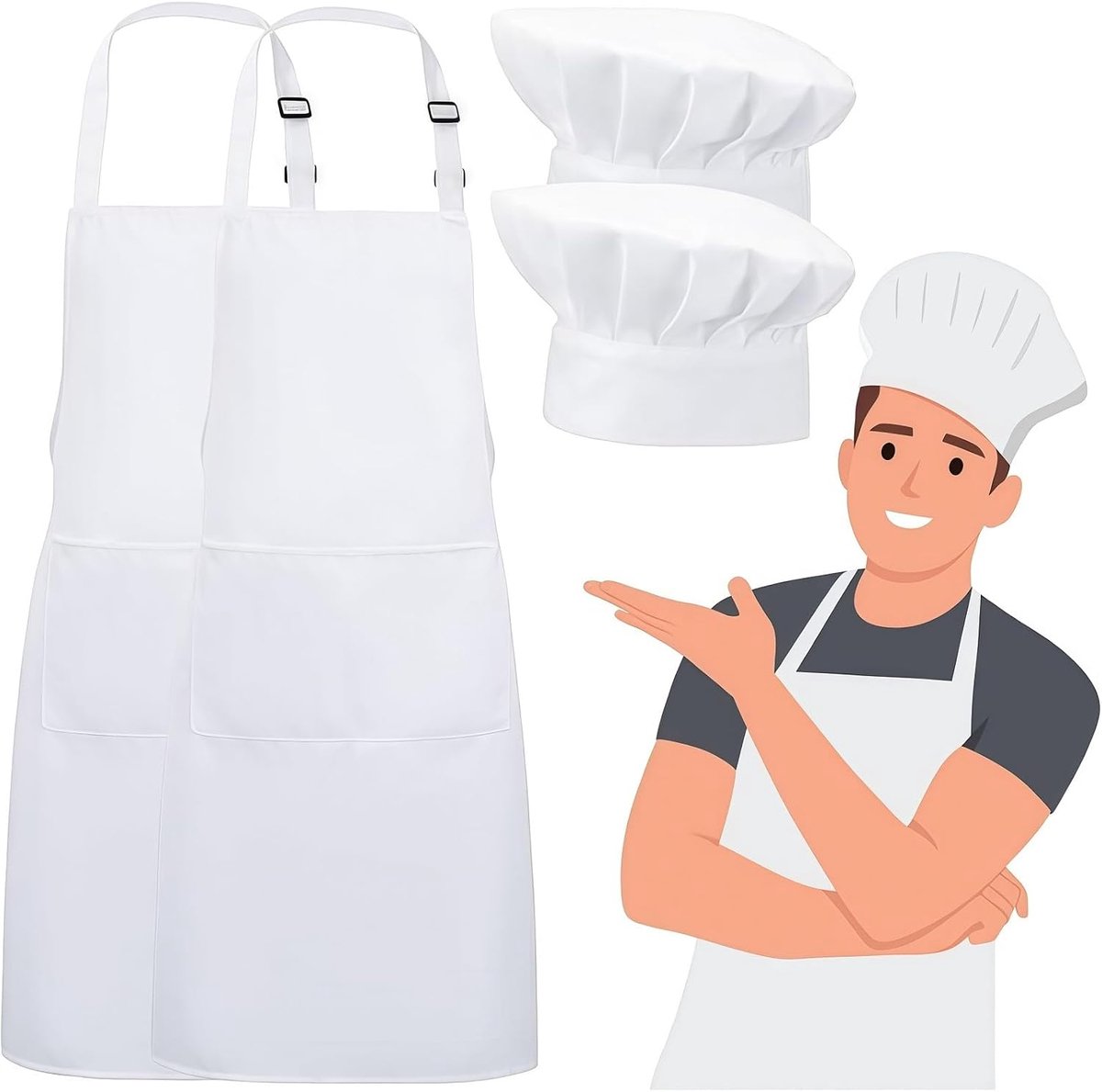 Keuken Schort met Hoed - Verstelbaar Wit Schort - Met Zakken - Ideaal voor Koken en Bakken - ShopVlot