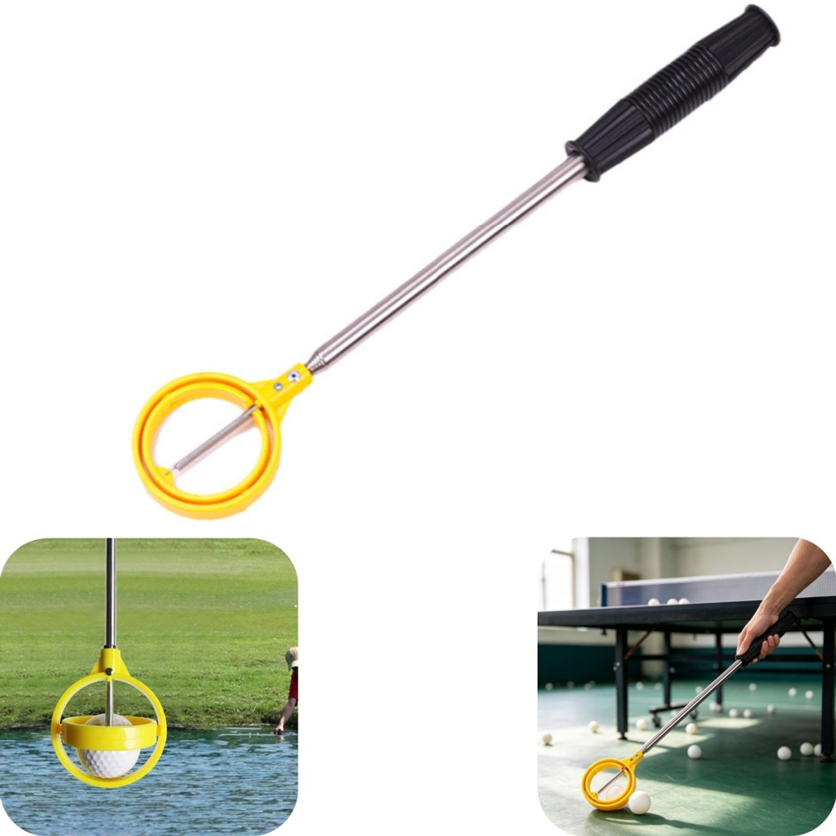 Balraper - Golfbalopraper - Uitschuifbare balraper - RVS balraper - Uitschuifbaar - Veervergrendeling - Draagbaar - Sportaccessoire - Geschikt voor golf, tennis (geel, 40*9cm)