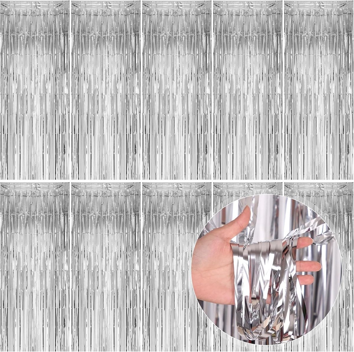 Lametta gordijnen zilver 1 x 2 m - glittergordijnen - foliefranjes - feestdecoratie - ShopVlot